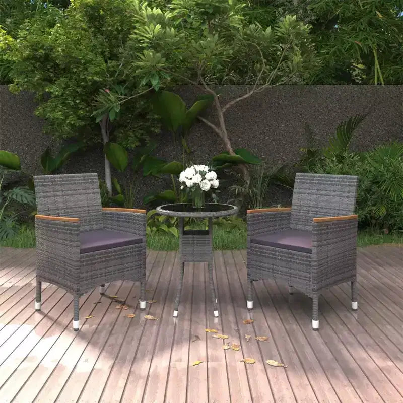 vidaXL Salon de Jardin avec Table et Chaises Gris, Rotin synthétique Gris Foncé 3 Pièces