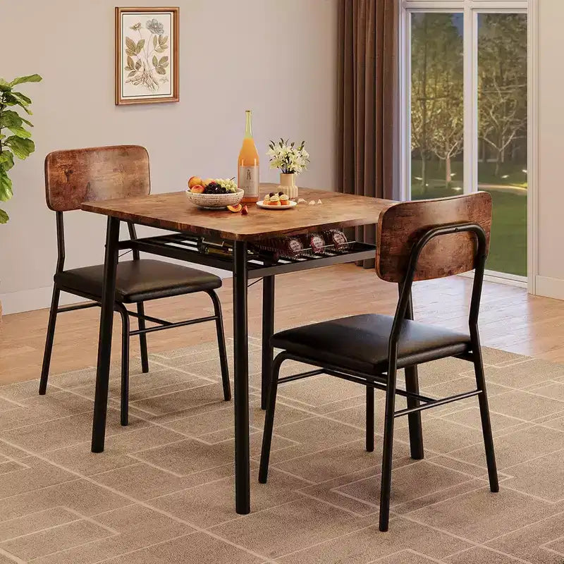 Ensemble de table à manger 3 pièces pour 2 personnes, avec étagère de rangement, table à manger peu encombrante et 2 chaises rembourrées, ensemble table et chaises de cuisine pour petit espace