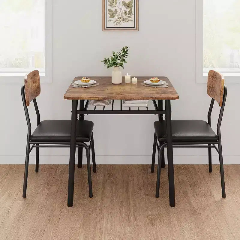 Ensemble de table à manger 3 pièces pour 2 personnes, avec étagère de rangement, table à manger peu encombrante et 2 chaises rembourrées, ensemble table et chaises de cuisine pour petit espace