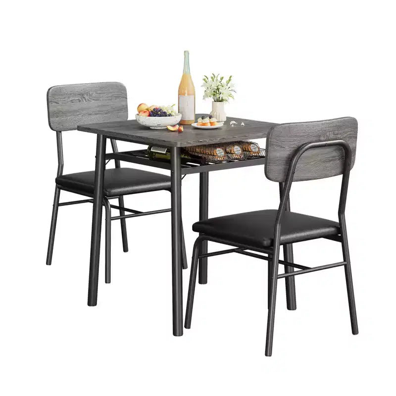 Ensemble de table à manger 3 pièces pour 2 personnes, avec étagère de rangement, table à manger peu encombrante et 2 chaises rembourrées, ensemble table et chaises de cuisine pour petit espace