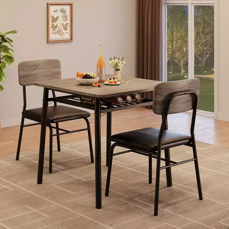 Ensemble de table à manger 3 pièces pour 2 personnes, avec étagère de rangement, table à manger peu encombrante et 2 chaises rembourrées, ensemble table et chaises de cuisine pour petit espace