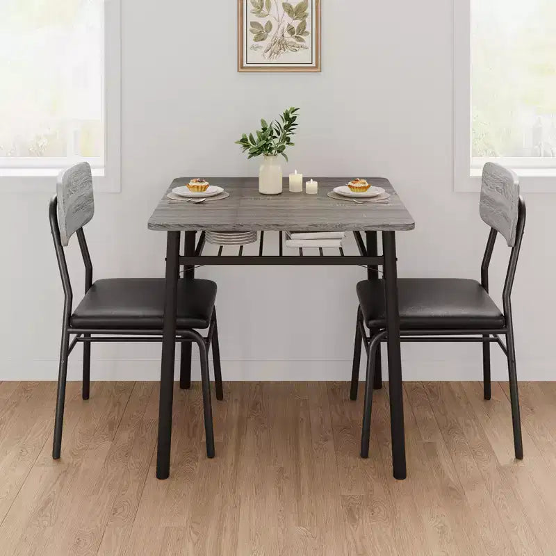 Ensemble de table à manger 3 pièces pour 2 personnes, avec étagère de rangement, table à manger peu encombrante et 2 chaises rembourrées, ensemble table et chaises de cuisine pour petit espace