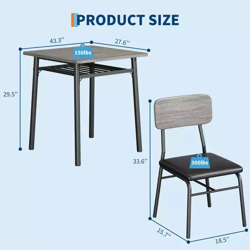 Ensemble de table à manger 3 pièces pour 2 personnes, avec étagère de rangement, table à manger peu encombrante et 2 chaises rembourrées, ensemble table et chaises de cuisine pour petit espace