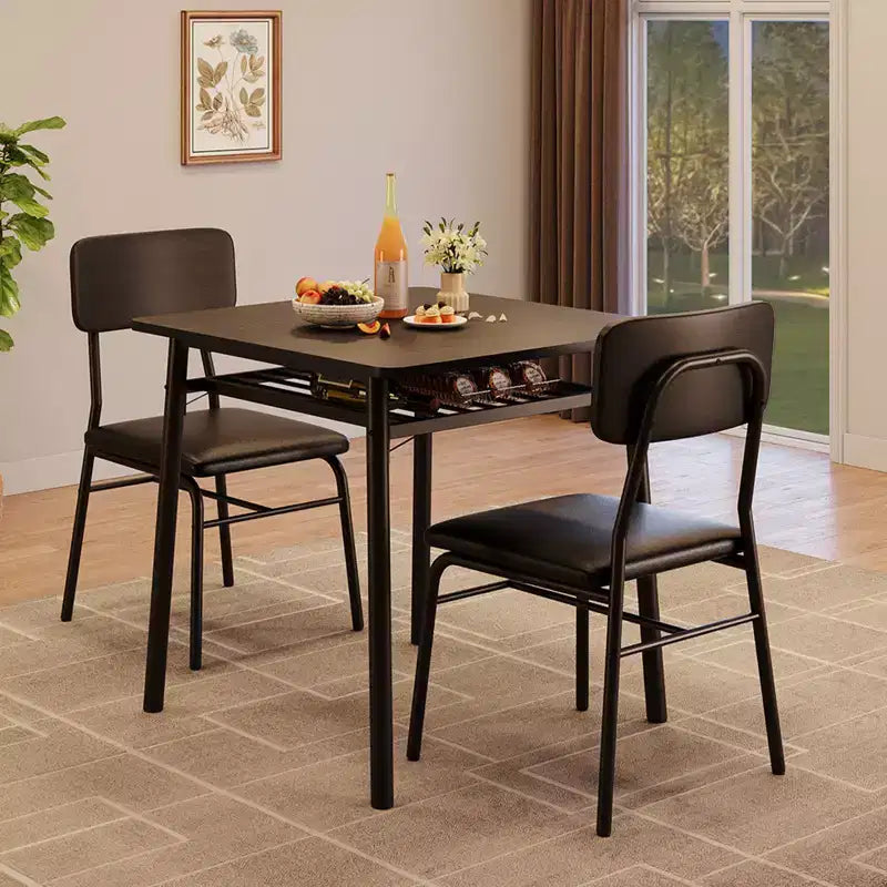 Ensemble de table à manger 3 pièces pour 2 personnes, avec étagère de rangement, table à manger peu encombrante et 2 chaises rembourrées, ensemble table et chaises de cuisine pour petit espace