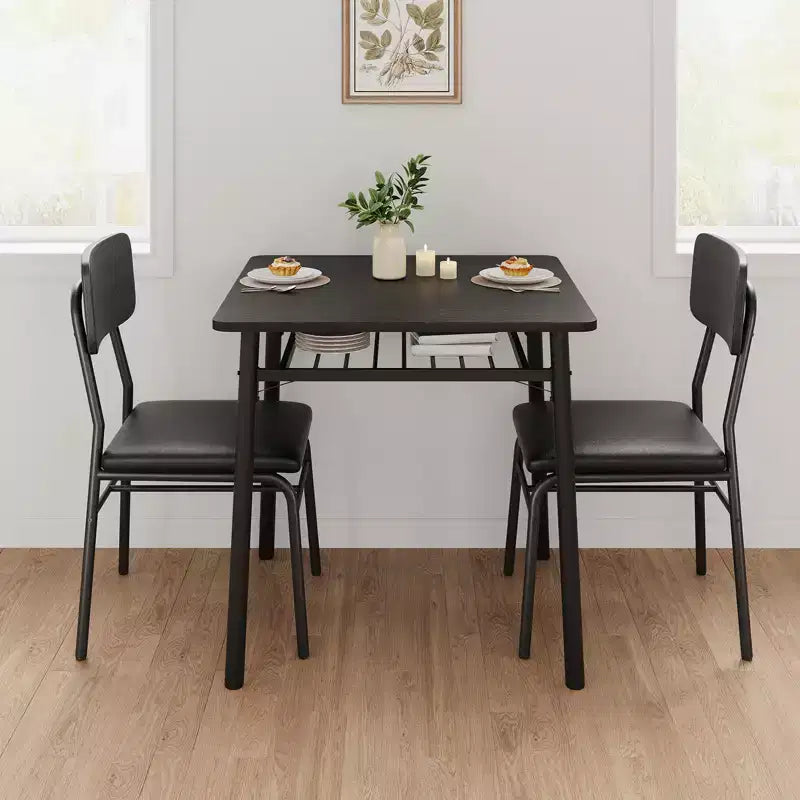 Ensemble de table à manger 3 pièces pour 2 personnes, avec étagère de rangement, table à manger peu encombrante et 2 chaises rembourrées, ensemble table et chaises de cuisine pour petit espace