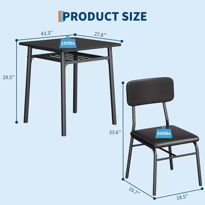Ensemble de table à manger 3 pièces pour 2 personnes, avec étagère de rangement, table à manger peu encombrante et 2 chaises rembourrées, ensemble table et chaises de cuisine pour petit espace