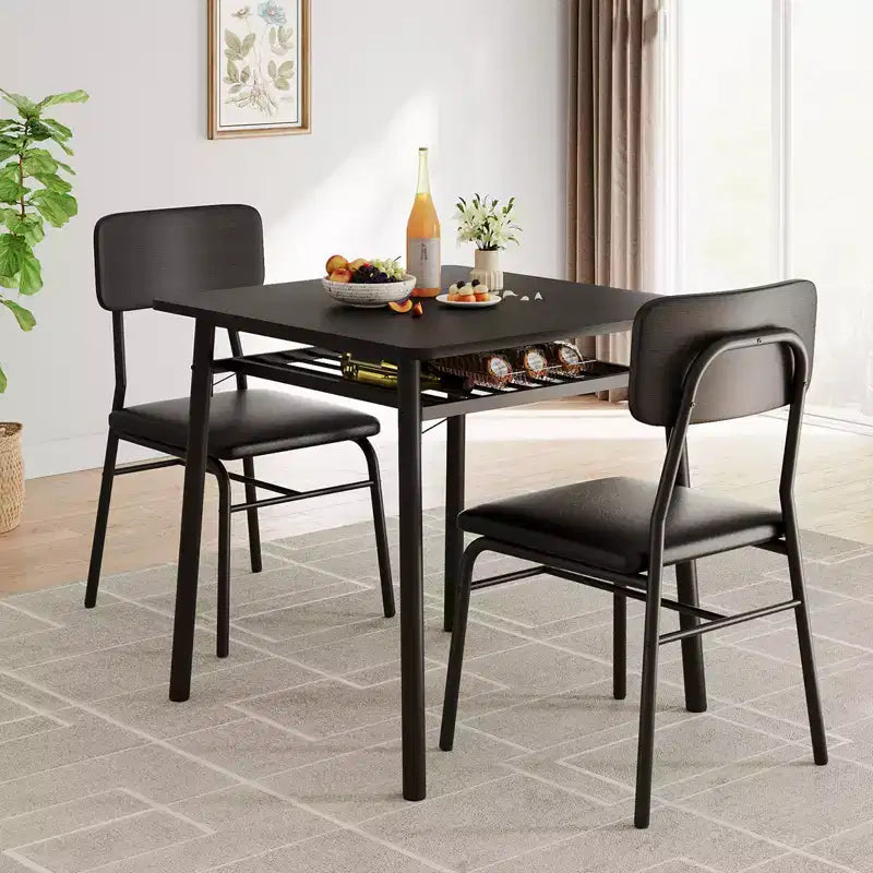 3 Pcs Dining Table Set for 2,with Storage Rack,Space Saving Dining Table & 2 Padded Chairs,Kitchen Table & Chairs Set for Small Space