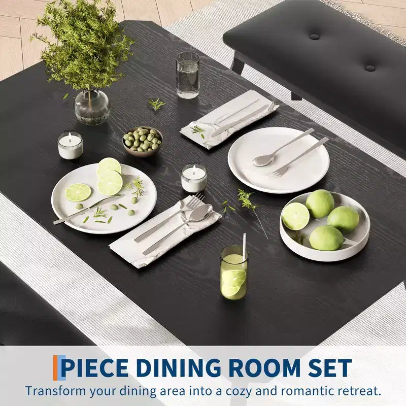 Ensemble table de salle à manger 4 places, table de cuisine à cadre métallique avec 2 bancs rembourrés, ensemble de 3 meubles de salle à manger pour appartement, studio, maison