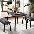 Dining Table Set for 4, Metal Frame Kitchen Table Set with 2 Upholstered Bench, 3 Piece Dining Room Table Furniture for Apartment, Studio, Home