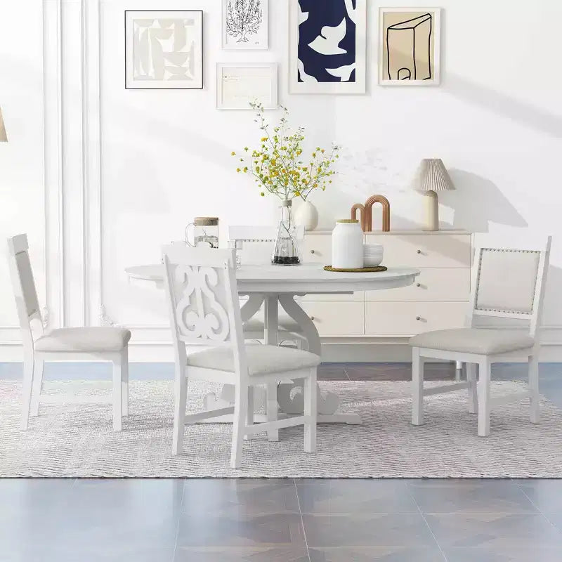 Ensemble de salle à manger rétro 5 pièces avec table extensible et 4 chaises rembourrées, rallonge de 40 cm, idéal pour la cuisine et la salle à manger