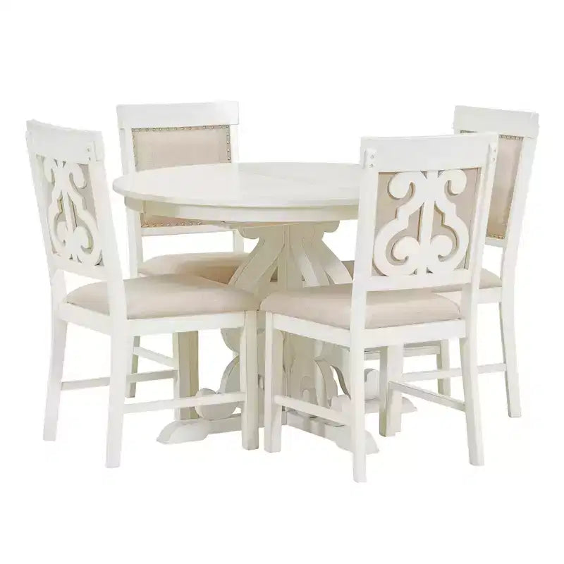 Ensemble de salle à manger rétro 5 pièces avec table extensible et 4 chaises rembourrées, rallonge de 40 cm, idéal pour la cuisine et la salle à manger