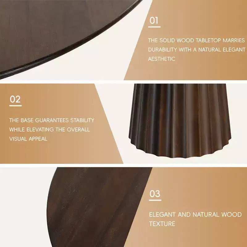 Ensemble table à manger ronde moderne PexFix 52 avec 6 chaises rembourrées Plateau en bois texturé noyer Base plissée Piètement Sièges beiges pour cuisine salle à manger