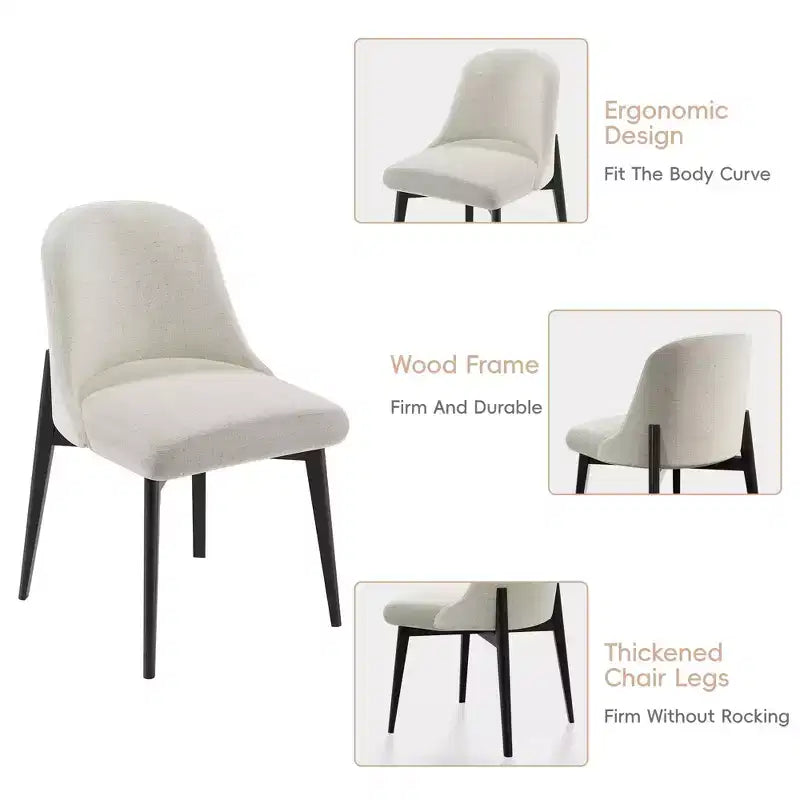 Ensemble table à manger ronde moderne PexFix 52 avec 6 chaises rembourrées Plateau en bois texturé noyer Base plissée Piètement Sièges beiges pour cuisine salle à manger