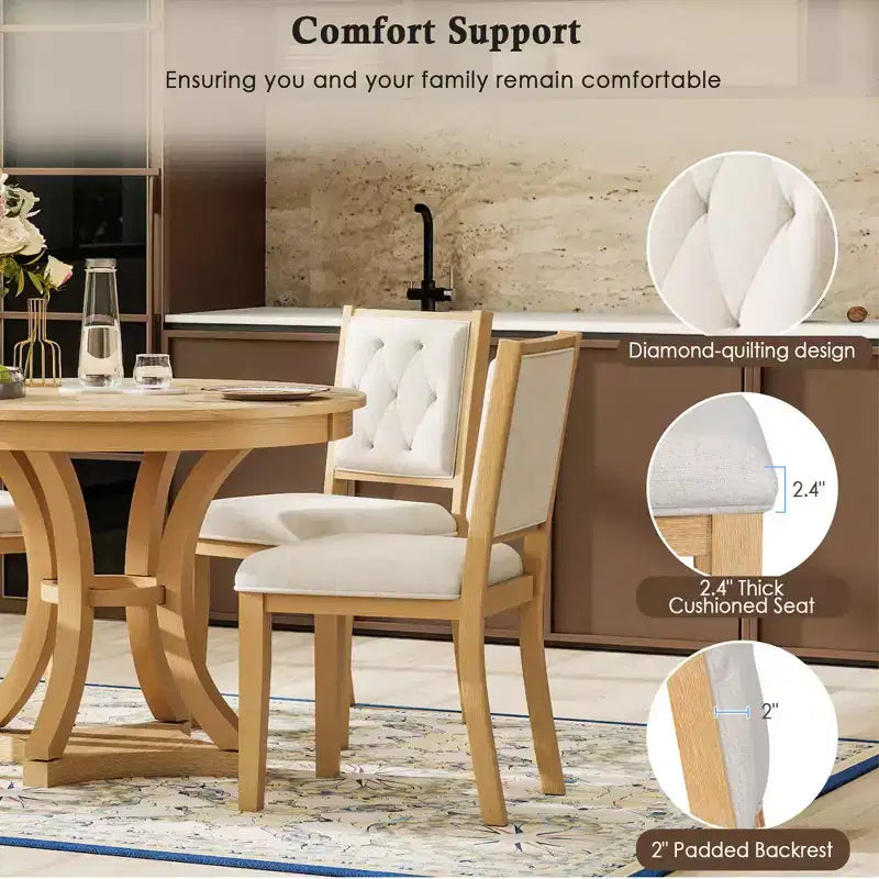 Ensemble de salle à manger rétro 5 pièces avec table ronde extensible et 4 chaises rembourrées
