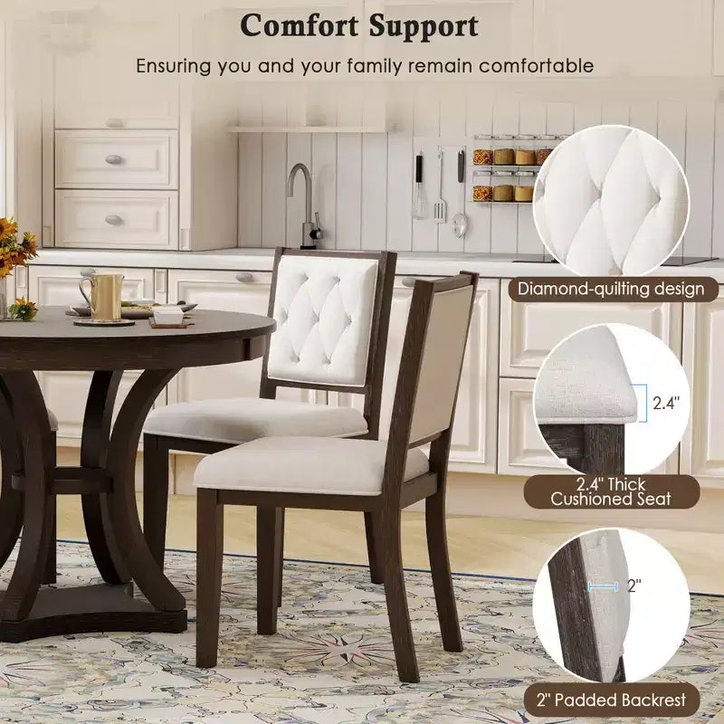 Ensemble de salle à manger rétro 5 pièces avec table ronde extensible et 4 chaises rembourrées