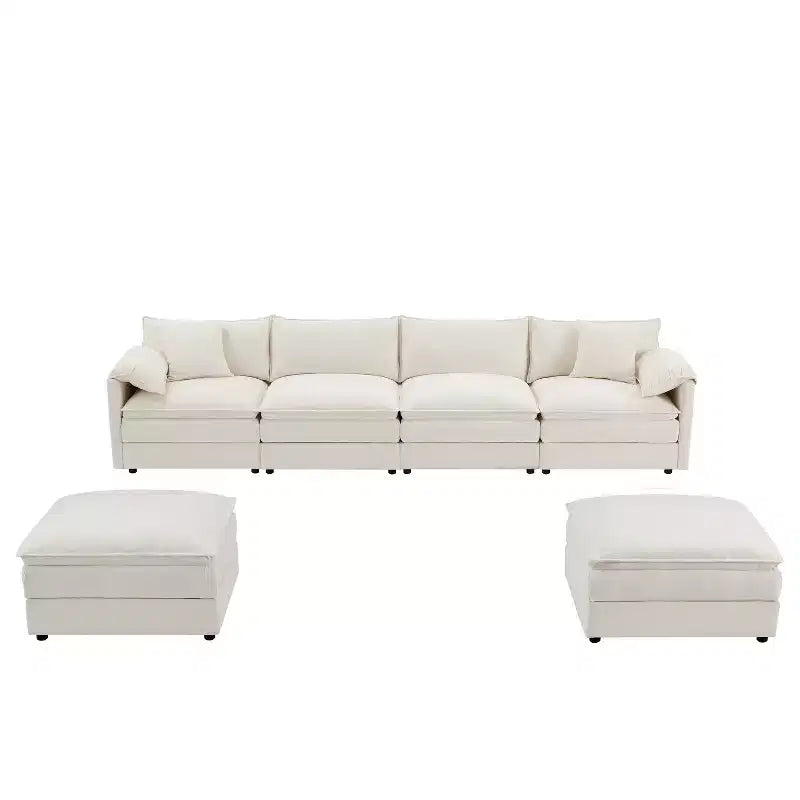 Canapé modulaire sectionnel en U 6 pièces en chenille Polibi avec deux poufs et des coussins à double couche