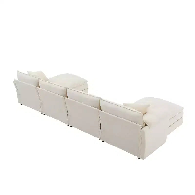 Canapé modulaire sectionnel en U 6 pièces en chenille Polibi avec deux poufs et des coussins à double couche