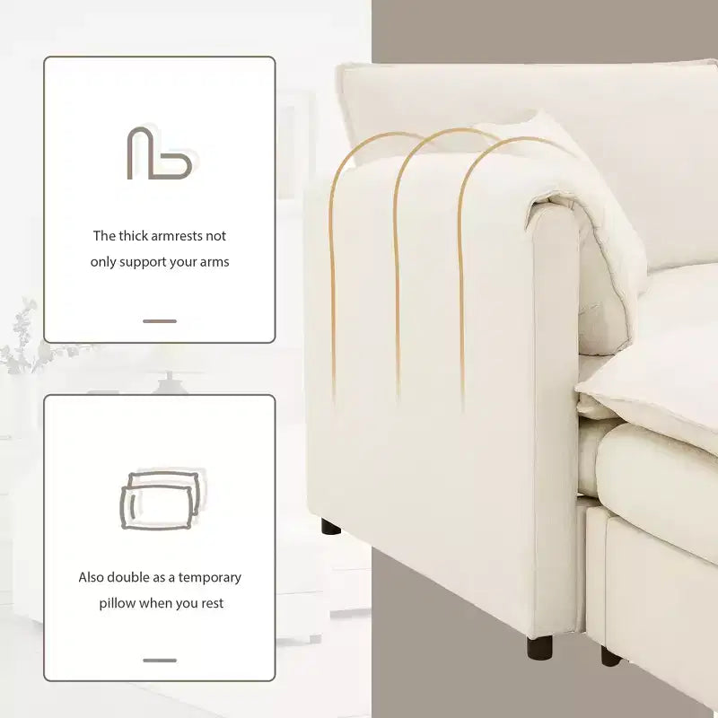 Canapé modulaire sectionnel en U 6 pièces en chenille Polibi avec deux poufs et des coussins à double couche