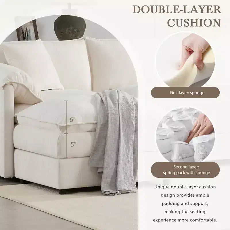 Canapé modulaire sectionnel en U 6 pièces en chenille Polibi avec deux poufs et des coussins à double couche