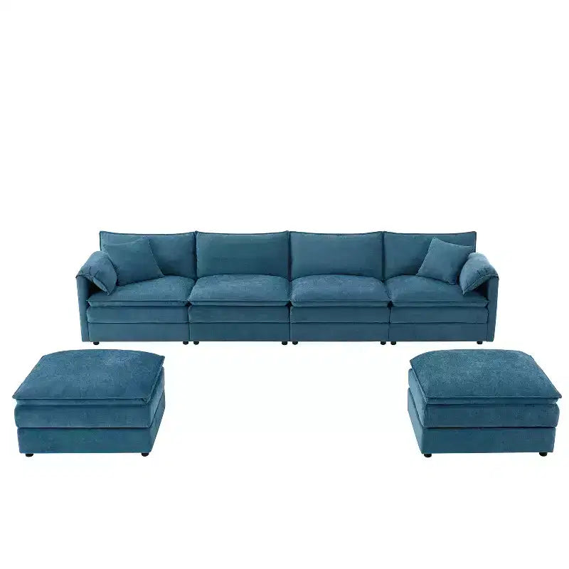 Canapé modulaire sectionnel en U 6 pièces en chenille Polibi avec deux poufs et des coussins à double couche