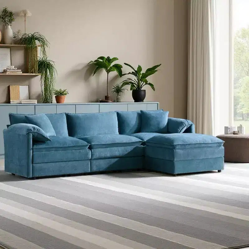Polibi 4-Piece Chenille U-Shaped Modular Sectional Sofa with Movable Ottoman & Pillow Armrests