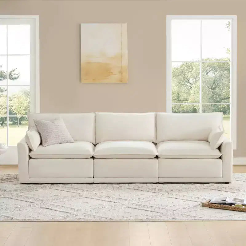Spruce & Spring Cream 3-Piece Modular Couch Oversized Sectional Sofa for Living Room