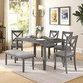 Zevemomo 6-Piece Wooden Dining Table Set,Including 1 Dining Table, 4 Upholstered Chairs and Wooden Legs Dining Table,1 Bench,for Dining Room, Grey