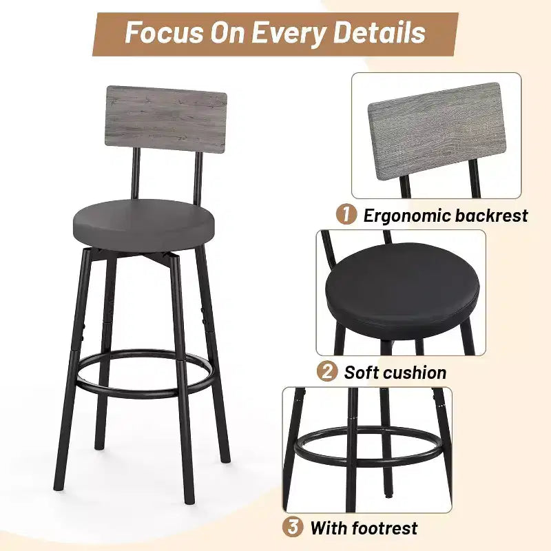 Ensemble de salle à manger Zevemomo pour 4, ensemble de table de bar 5 pièces, table haute de hauteur de comptoir avec 4 tabourets rembourrés en PU, pour petit espace, gris