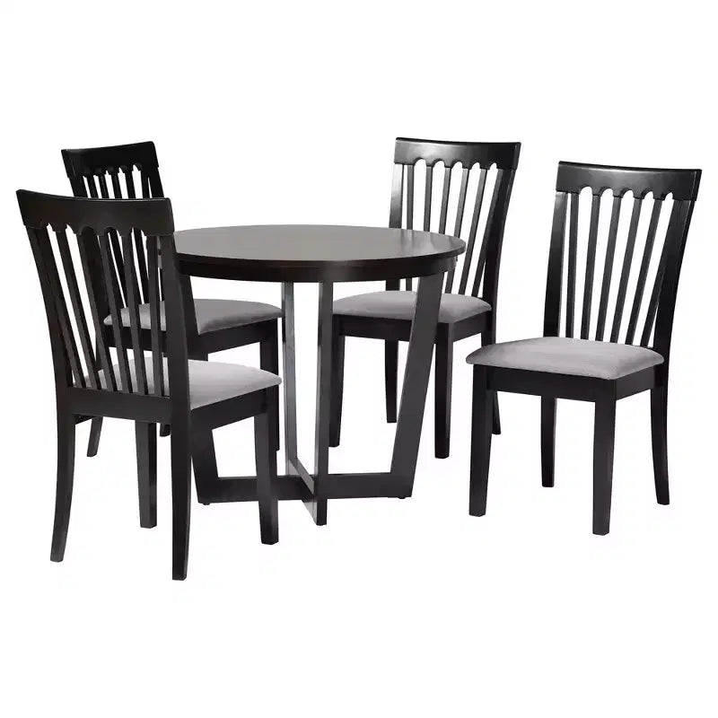 Ensemble de salle à manger 5 pièces Baxton Studio Nellie moderne en tissu gris et bois marron foncé