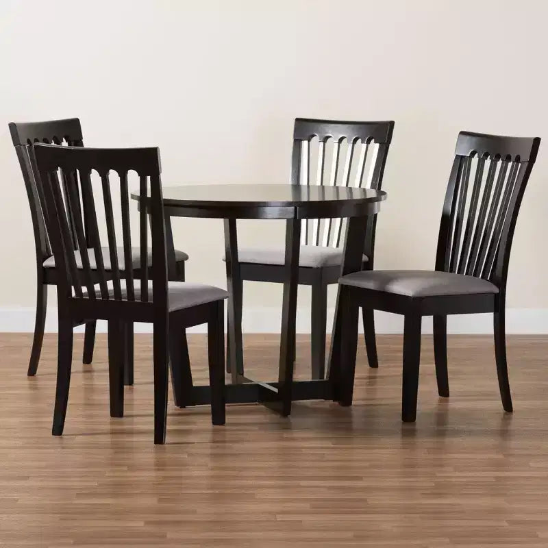 Ensemble de salle à manger 5 pièces Baxton Studio Nellie moderne en tissu gris et bois marron foncé