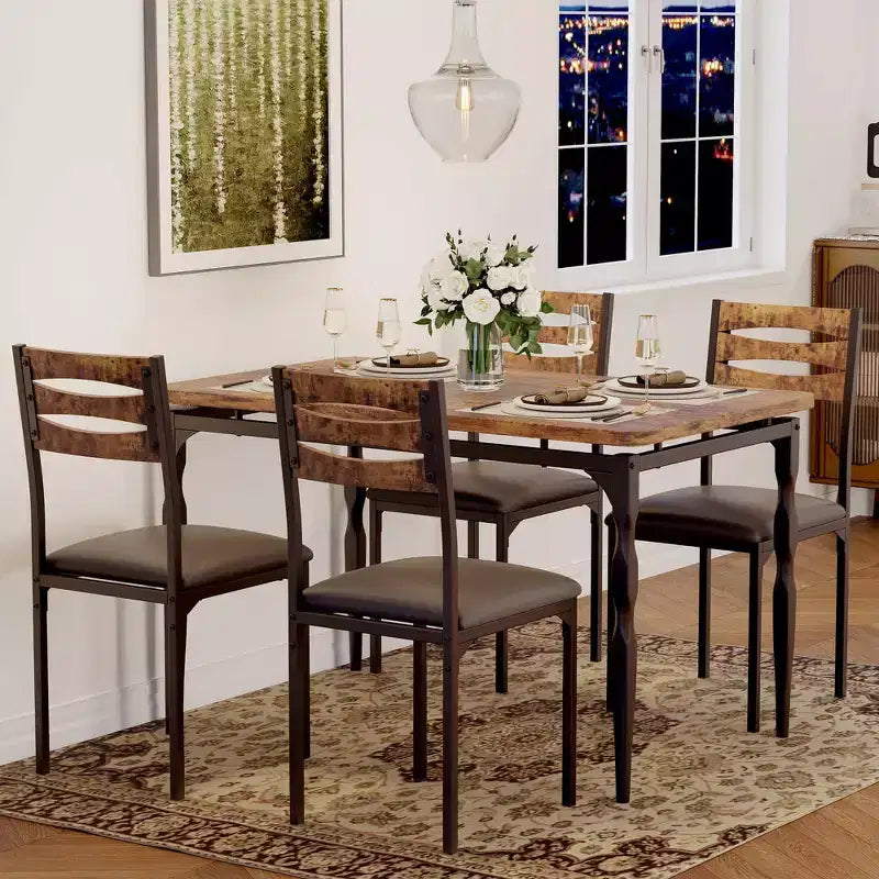 Ensemble de salle à manger 5 pièces pour 4 personnes, ensemble de table de cuisine de 109 cm avec pieds en spirale, table et chaises de cuisine rectangulaires en bois, table de petit-déjeuner peu encombrante