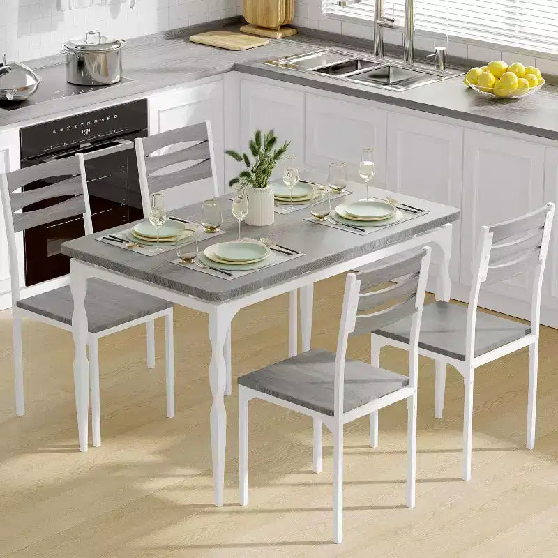 Ensemble de salle à manger 5 pièces pour 4 personnes, ensemble de table de cuisine de 109 cm avec pieds en spirale, table et chaises de cuisine rectangulaires en bois, table de petit-déjeuner peu encombrante
