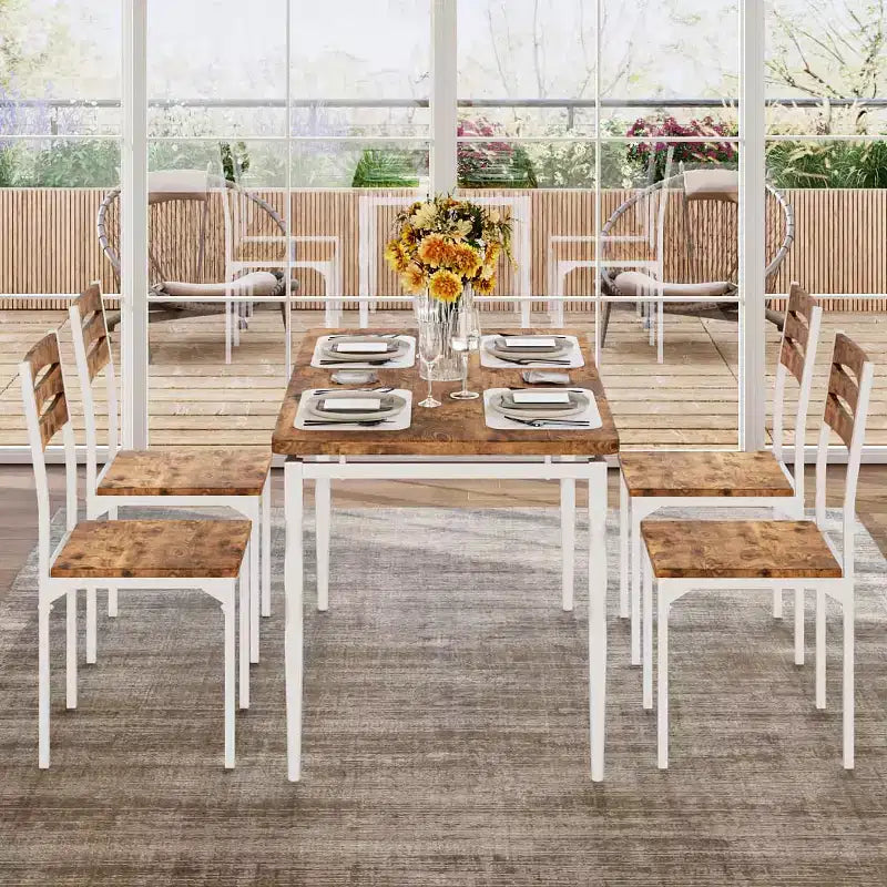 Ensemble de salle à manger 5 pièces pour 4 personnes, ensemble de table de cuisine de 109 cm avec pieds en spirale, table et chaises de cuisine rectangulaires en bois, table de petit-déjeuner peu encombrante