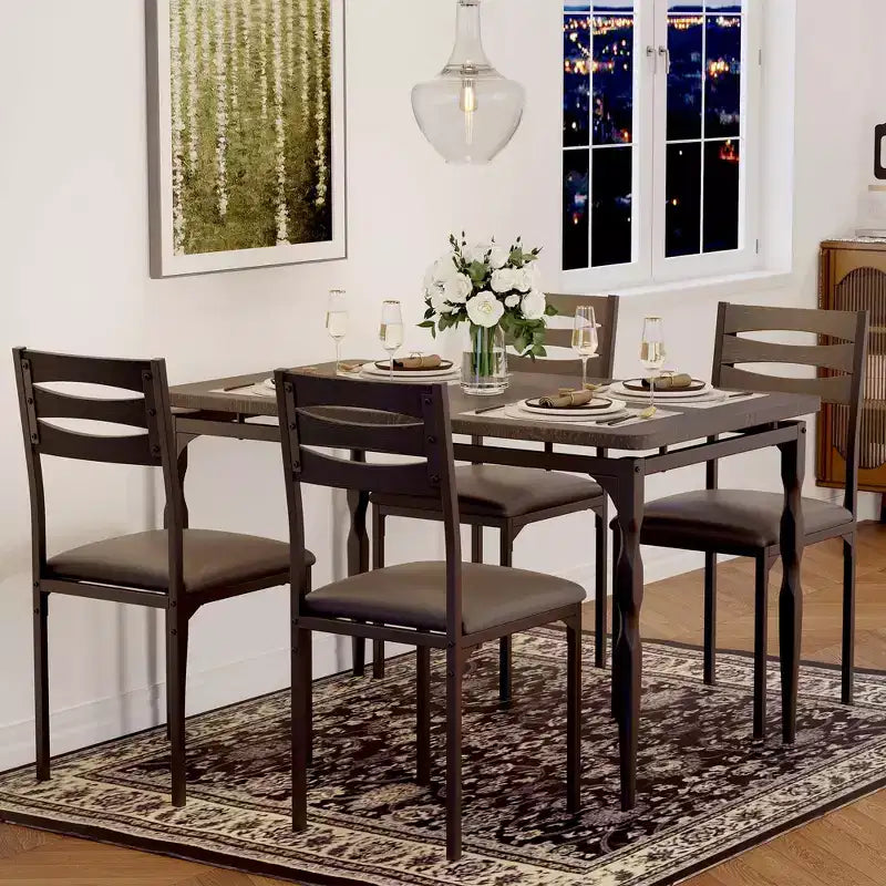 Ensemble de salle à manger 5 pièces pour 4 personnes, ensemble de table de cuisine de 109 cm avec pieds en spirale, table et chaises de cuisine rectangulaires en bois, table de petit-déjeuner peu encombrante
