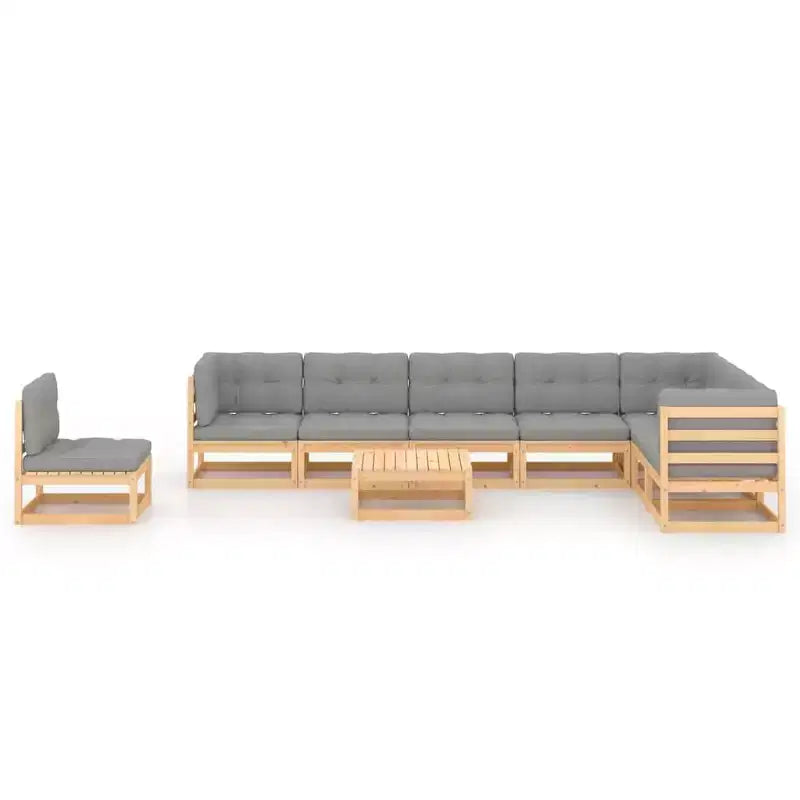 vidaXL Ensemble de meubles de patio 9 pièces Canapé de section extérieur en bois de pin massif - Naturel avec coussin