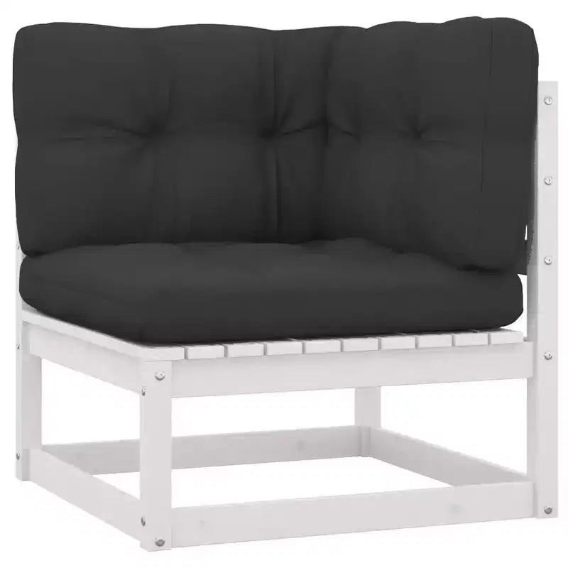 vidaXL Salon de jardin 10 pièces Canapé d'angle d'extérieur Bois de pin massif - Blanc avec coussins