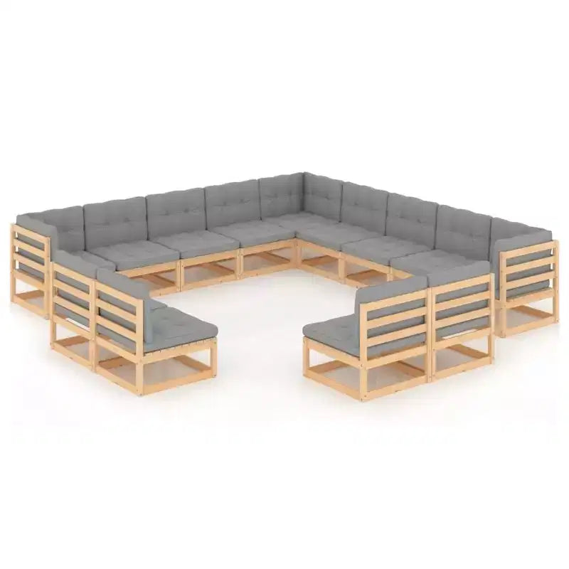 vidaXL Salon de jardin en pin avec coussins gris