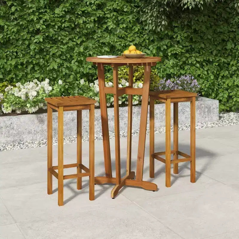 vidaXL Ensemble de salle à manger de patio en bois d'acacia massif - Meubles d'extérieur 3 pièces avec plateau de table robuste et sièges confortables