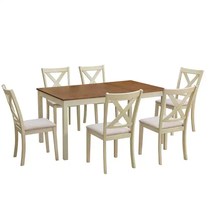 AMERLIFE Ensemble de salle à manger 7 pièces de style ferme, table de 152 cm peu encombrante avec 6 chaises pour salle à manger, cuisine