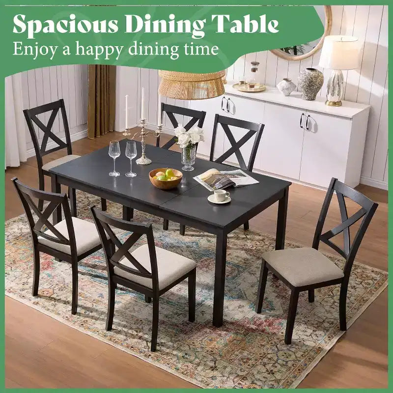 AMERLIFE Ensemble de salle à manger 7 pièces de style ferme, table de 152 cm peu encombrante avec 6 chaises pour salle à manger, cuisine