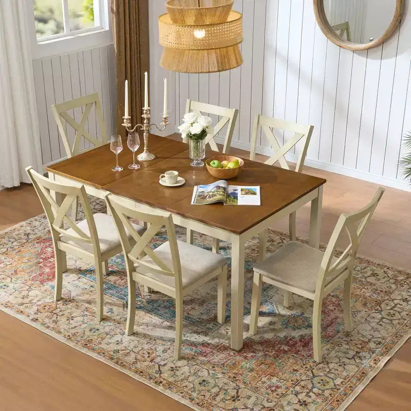 AMERLIFE Ensemble de salle à manger 7 pièces de style ferme, table de 152 cm peu encombrante avec 6 chaises pour salle à manger, cuisine