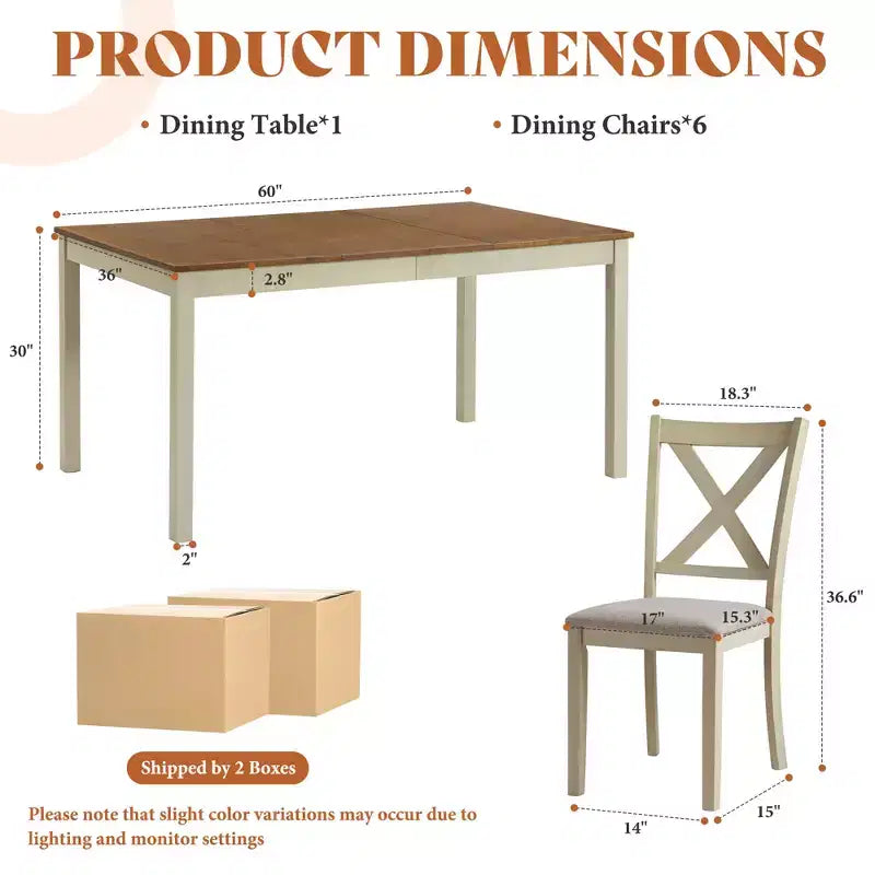 AMERLIFE Ensemble de salle à manger 7 pièces de style ferme, table de 152 cm peu encombrante avec 6 chaises pour salle à manger, cuisine