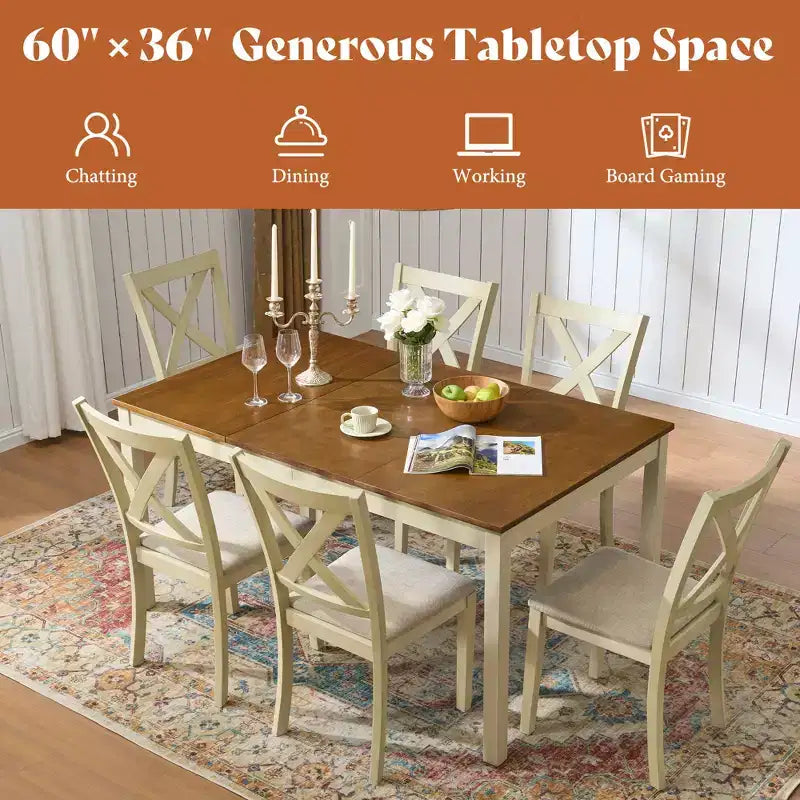AMERLIFE Ensemble de salle à manger 7 pièces de style ferme, table de 152 cm peu encombrante avec 6 chaises pour salle à manger, cuisine