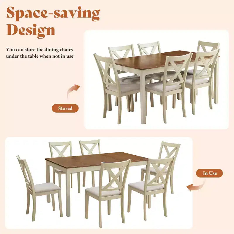 AMERLIFE Ensemble de salle à manger 7 pièces de style ferme, table de 152 cm peu encombrante avec 6 chaises pour salle à manger, cuisine