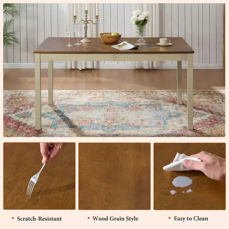 AMERLIFE Ensemble de salle à manger 7 pièces de style ferme, table de 152 cm peu encombrante avec 6 chaises pour salle à manger, cuisine