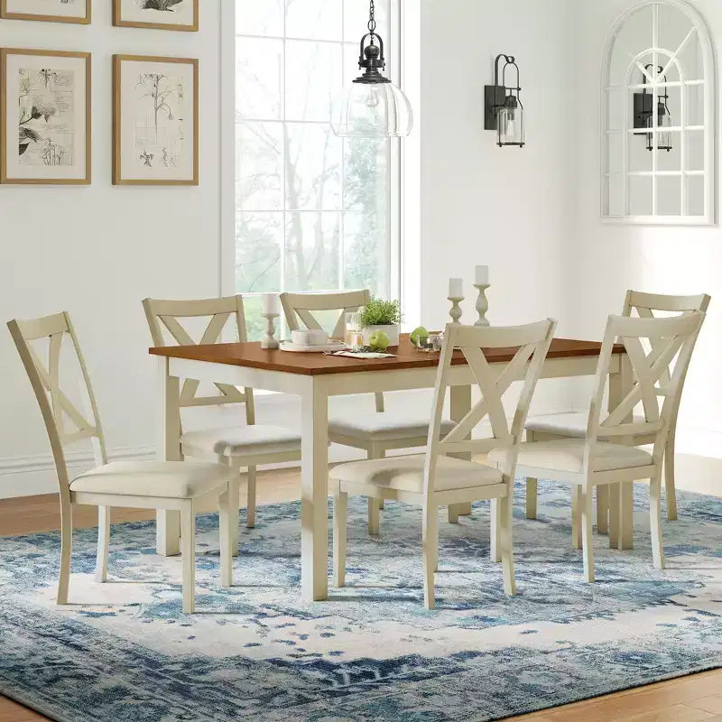 AMERLIFE 7-Piece Farmhouse Dining Table Set, 60 Space-Saving Table with 6 Chairs for Dining Room, Kitchen