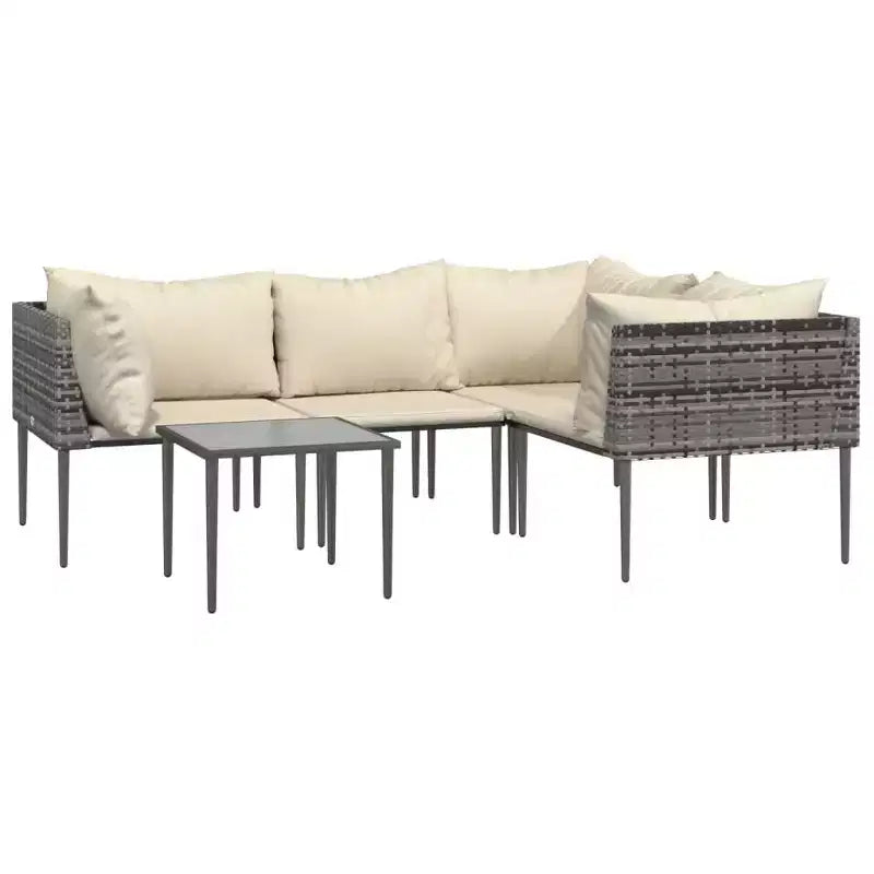 vidaXL Salon de jardin d'extérieur avec coussins en résine tressée gris