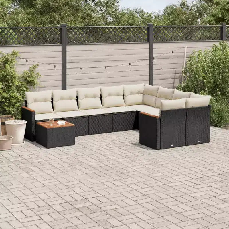 vidaXL Ensemble de canapés de jardin 10 pièces avec coussins résine tressée noir - Noir et crème