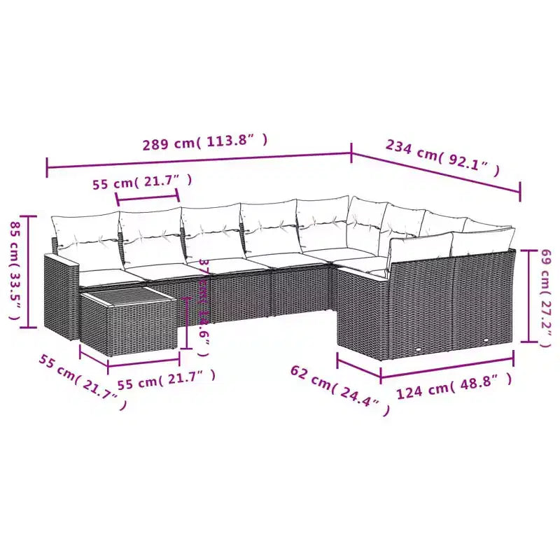 vidaXL Ensemble de canapés de jardin 10 pièces avec coussins résine tressée noir - Noir et crème