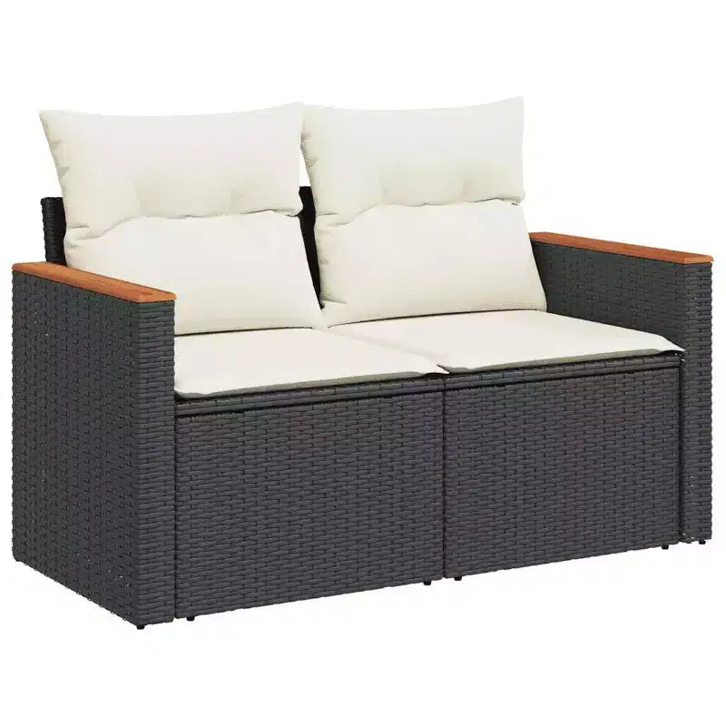 vidaXL Ensemble de canapés de jardin 10 pièces avec coussins résine tressée noir - Noir et crème